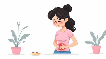 A woman is having a stomach ache.