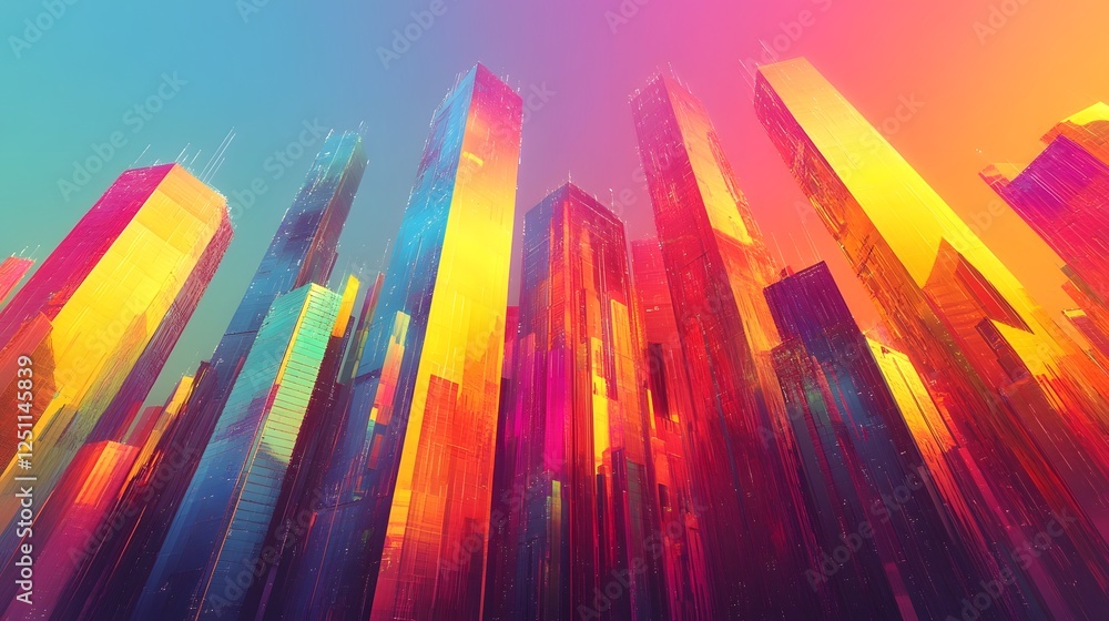 Aufkleber vibrant prismatic cityscape futuristic digital abstract architectural backdrop with striking geometr