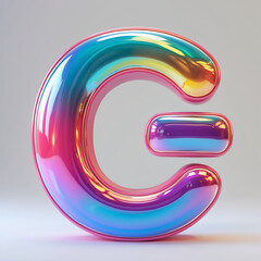 Letter G with Iridescent Colors and Glossy Finish on White Background