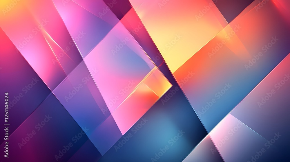 Poster Visually striking abstract digital artwork featuring a dynamic composition of overlapping interlocking geometric shapes in a vibrant spectrum of colors and gradient backgrounds