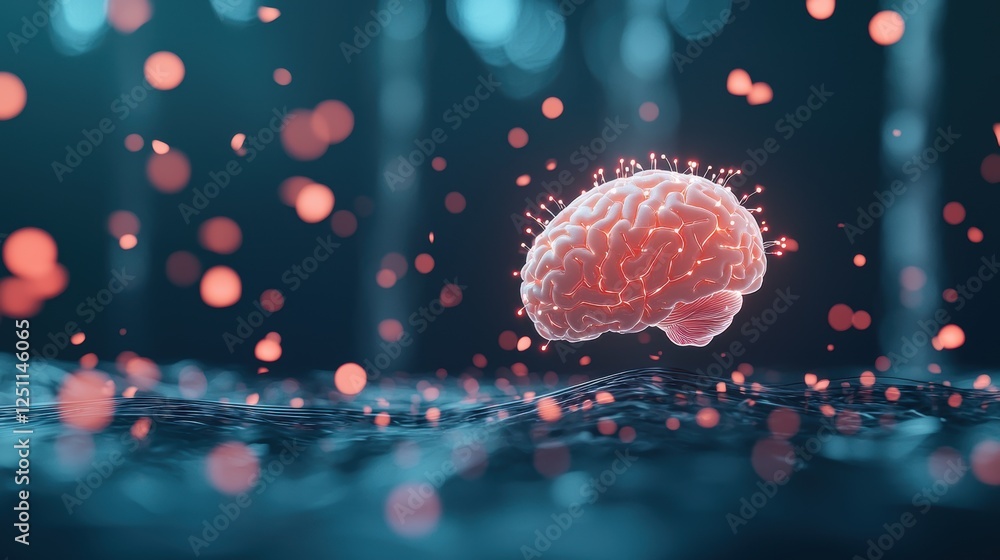 Poster a holographic projection of a human brain with data streams flowing around it, visualizing the conce