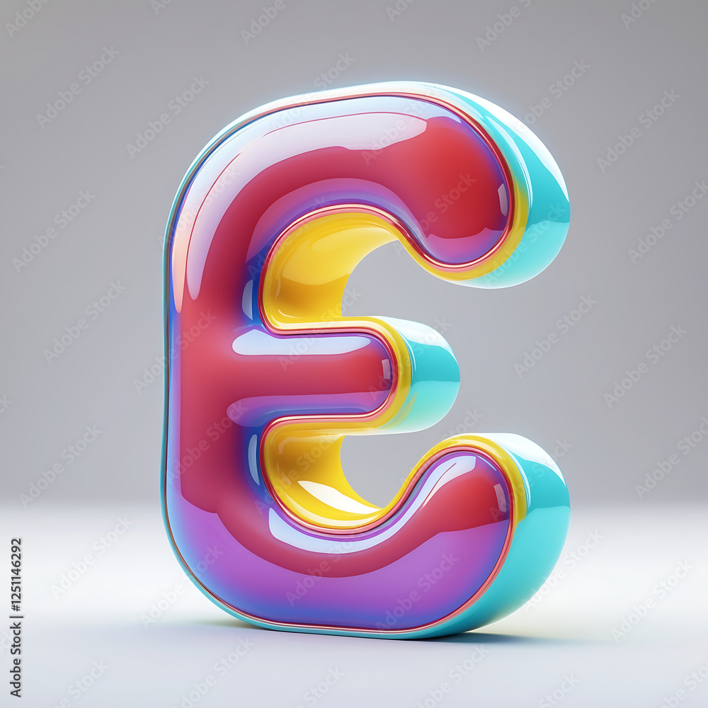 Fototapete colorful glossy letter e design with dynamic curves and smooth reflections
