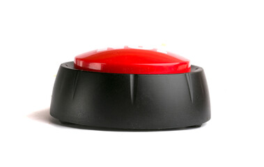 red round button on white background