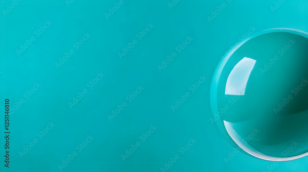 Aufkleber sphere reflecting on a clean cyan surface. use for web design and illustration. fresh, minimalistic 