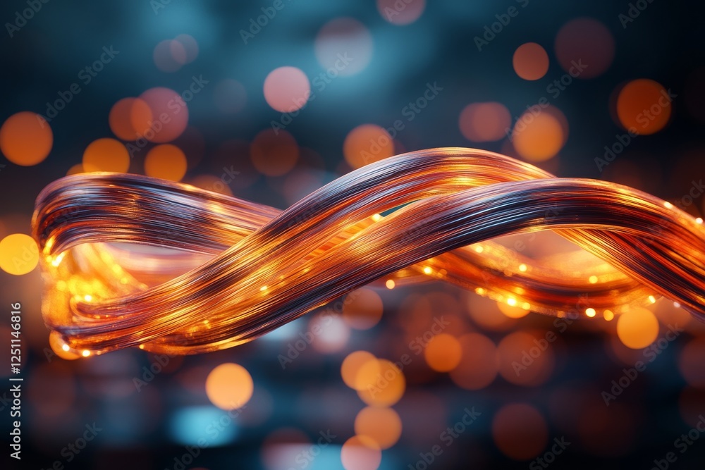 Poster swirling copper wires illuminated by soft glowing lights create a dynamic and captivating abstract c