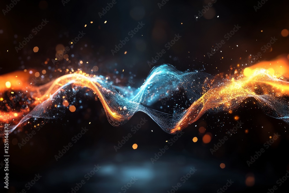 Poster vibrant wave of light and color with intricate patterns illuminated against a dark background