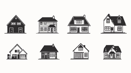 Vector Image Set of House Designs: Modern and Classic Architectural Styles