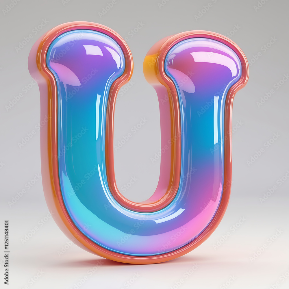 Fototapete glossy letter u render with vibrant gradient and playful design