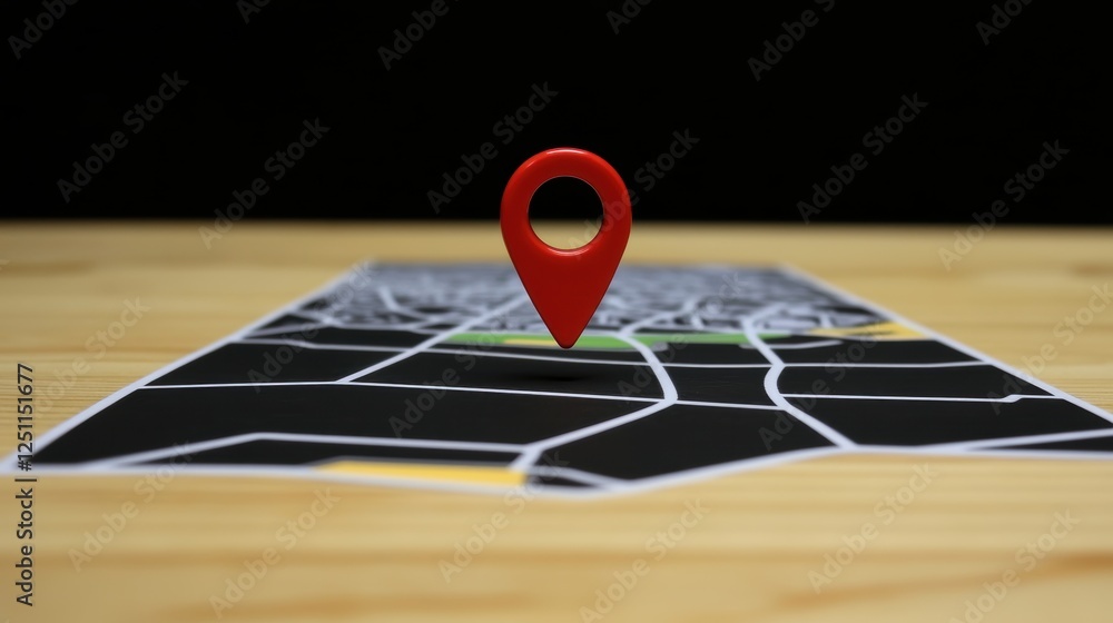 Poster a close-up of a map with a red location pin highlighting a specific area.