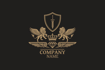 Royal logo with crown lions and talwar