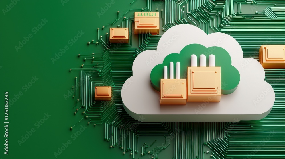 Aufkleber cloud computing concept with circuit board and industry elements