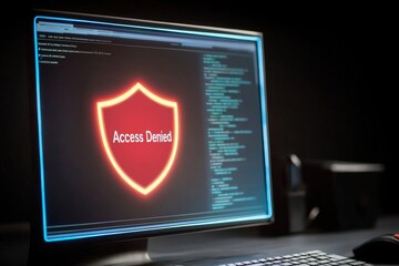 Computer Screen with Access Denied Message and Digital Security Elements