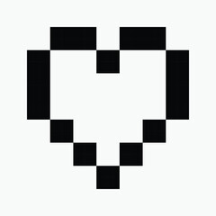 Black and white love pixel art icon vector illustration.