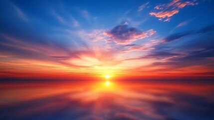 Obraz premium Vibrant Sunset Over Calm Ocean Water Reflecting Sky Colors