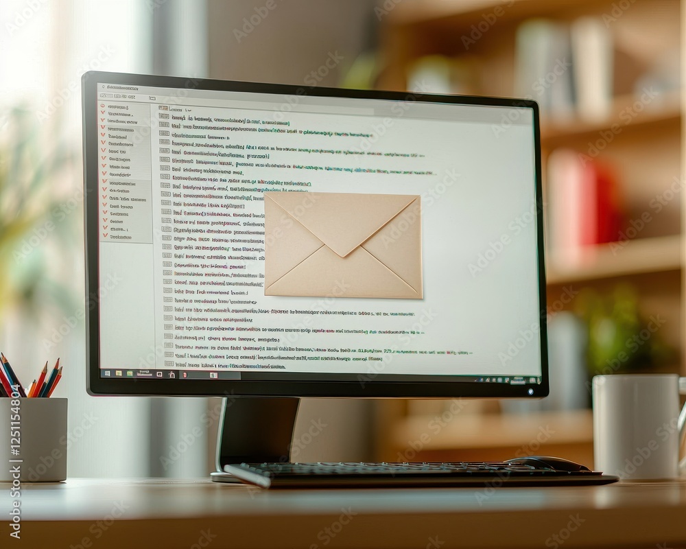 Aufkleber desktop computer monitor displaying email inbox with envelope icon