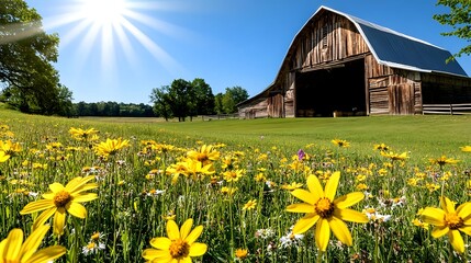 Sunny Barn, Wildflowers, Spring Meadow - Rustic/Farmhouse: The old .
