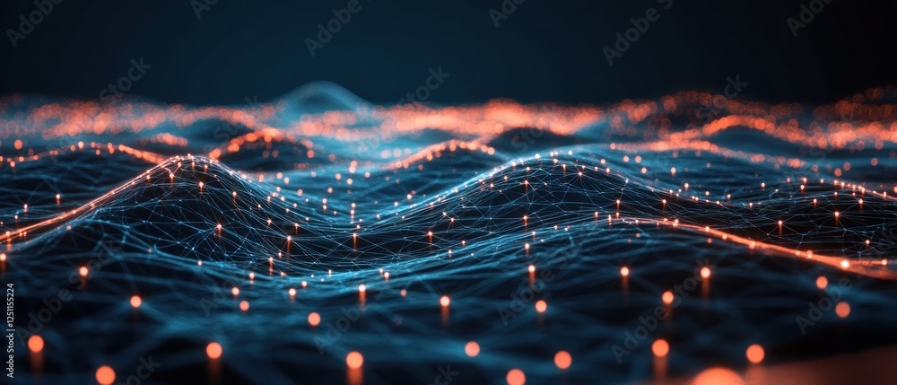 Poster abstract representation of digital waves with glowing nodes