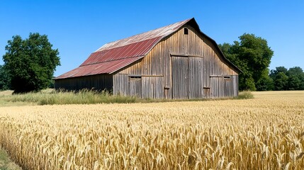 Obraz premium Rustic Barn in Golden Wheat Field - Rustic/Vintage