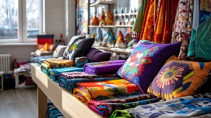 Obraz premium Colorful Textile Fabrics & Pillows - Bohemian Decor