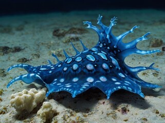 Blue Dragon (Glaucus atlanticus): A stunning, blue sea slug that floats on the ocean’s surface and feeds on venomous prey like the Portuguese man o’ war.