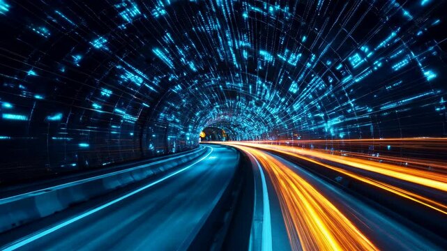 Moving through a tunnel of light. Futuristic, technology, future