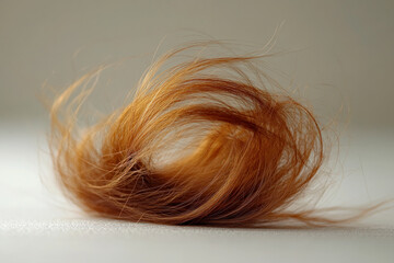 Fototapeta premium Close-up of single hair on white surface.