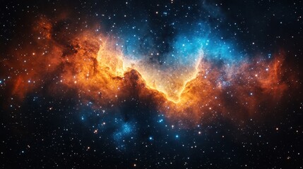 Cosmic Nebula Fiery orange and blue gases collide in space, creating a stunning visual for astronomy and science education