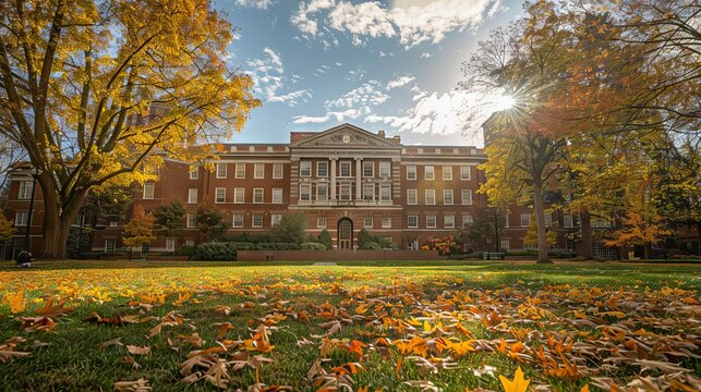 Historic johnson hall administrative building at the university of oregon with classic architecture and lush greenery in eugene, usa