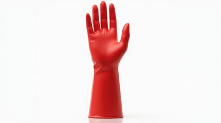Obraz premium Red Rubber Glove on White Background