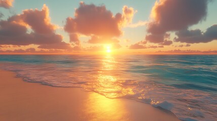 Fototapeta premium Serene Beach Sunset with Gentle Waves