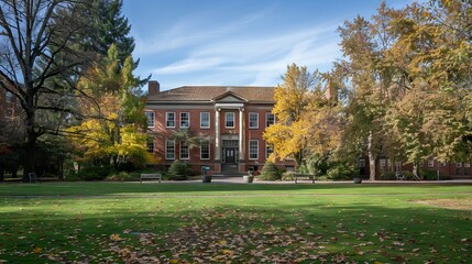 Historic johnson hall administrative building at the university of oregon with classic architecture and lush greenery in eugene, usa