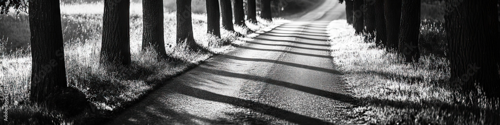 Poster roadway with tree trunks and shadows