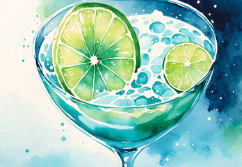 a watercolor painting of a margarita cocktail
