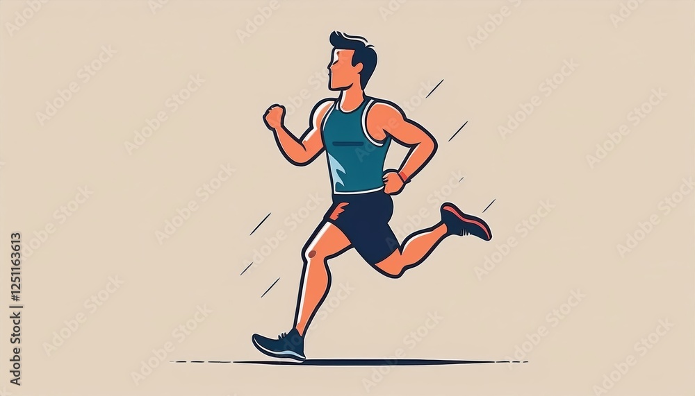 Poster middle distance running illustration features a determined runner in a whimsical minimalist style ag
