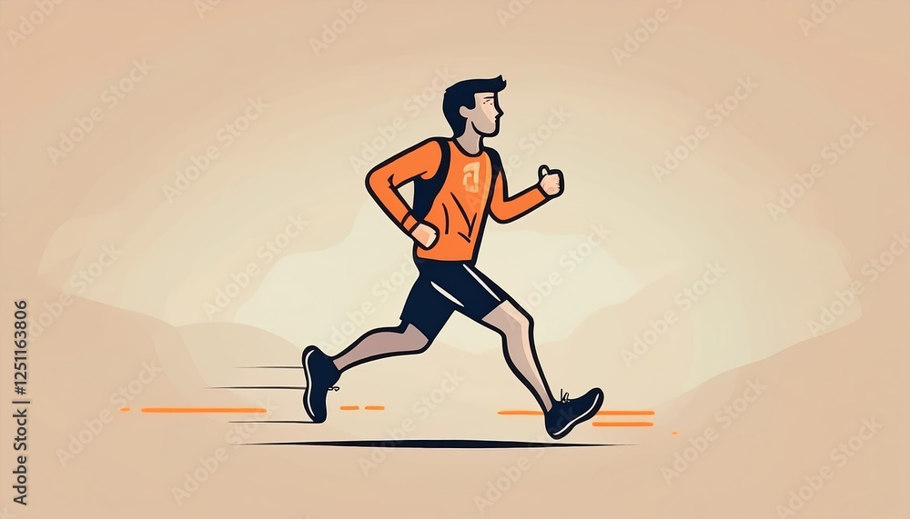 Poster cross country runner in a whimsical minimalist illustration showcasing a runner's dynamic movement i