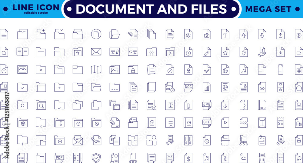 Poster document outline icon set. documents symbol collection. different document icons. set of file and do