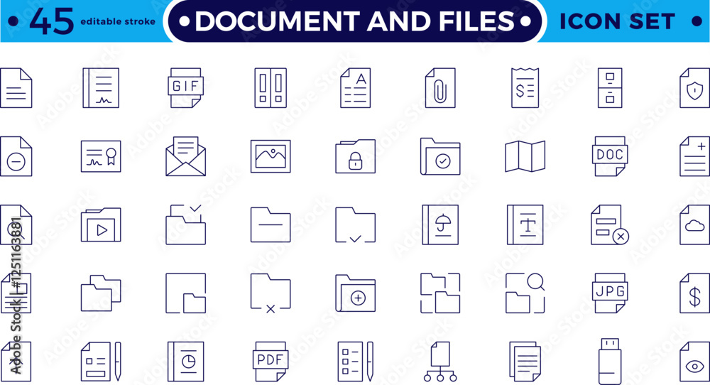 Poster document outline icon set. documents symbol collection. different document icons. set of file and do