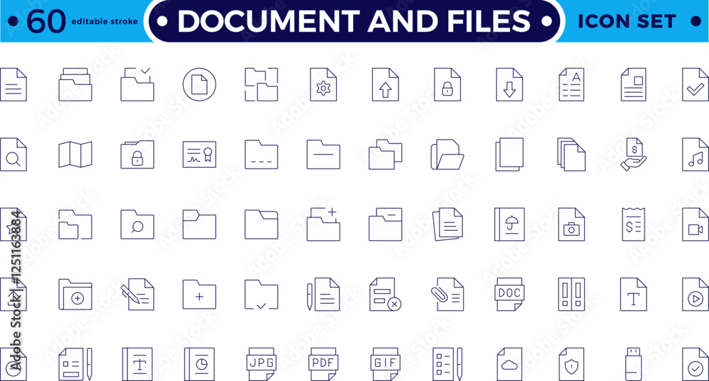 Poster document outline icon set. documents symbol collection. different document icons. set of file and do