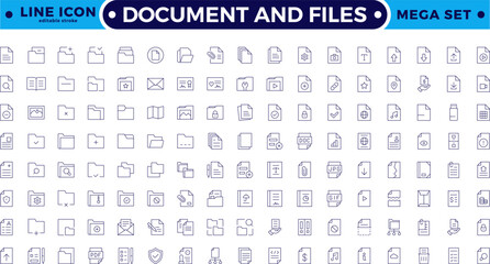 Document outline icon set. Documents symbol collection. Different document icons. Set of file and document Icons. Simple line art style icons pack. Editable stroke outline icon. 
