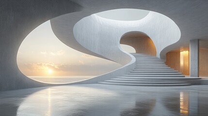 A modern architectural interior featuring a spacious,