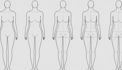 Minimalistic line art illustrations showcasing three unique female figure templates for artistic design and conceptualization
