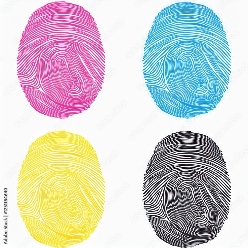 Poster firefly set of realistic fingerprints in vibrant cmyk colors against a white background captures uni