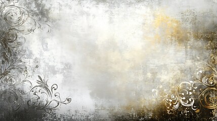 Elegant Grey Gold Floral Grunge Background Design