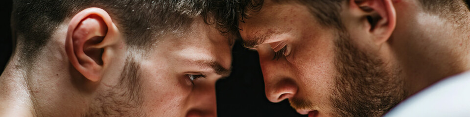 Naklejka premium Close-Up of Two Men's Faces in Close Proximity