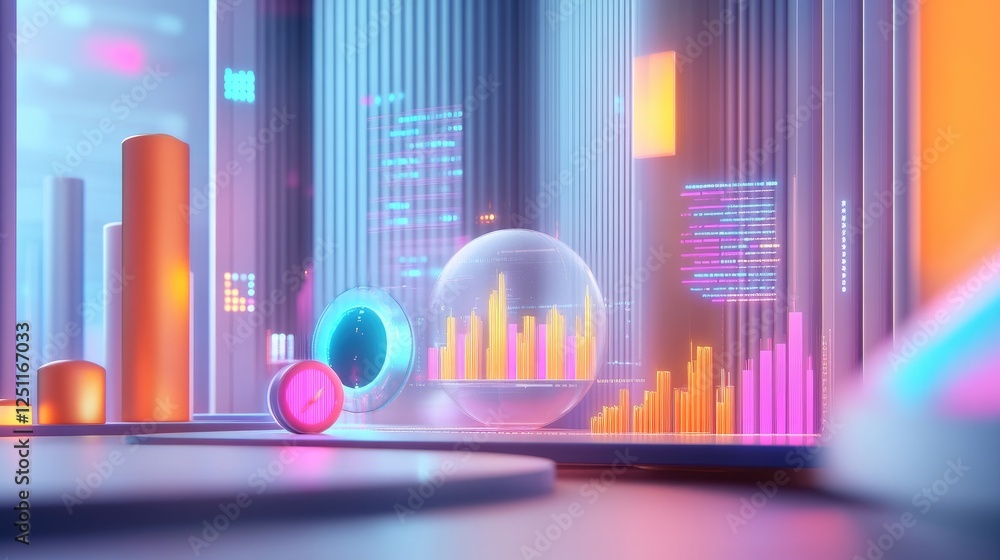 Aufkleber d representation of a futuristic data warehouse with ai-powered insights.