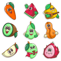 Funny doodle fruit cartoon with cute expression