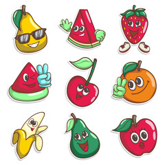 Funny doodle fruit cartoon with cute expression