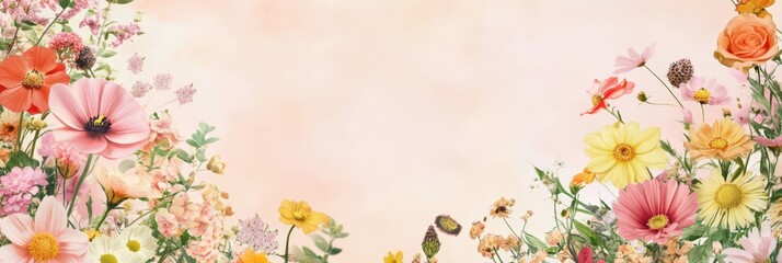 Floral template for mother's day, birthday, or valentine's day card design. Horizontal banner. Copy space. Holiday template with flowers