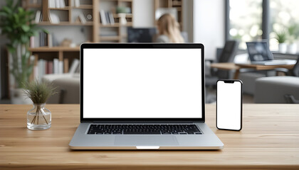 Modern Workspace with Digital Devices - Laptop and Smartphone