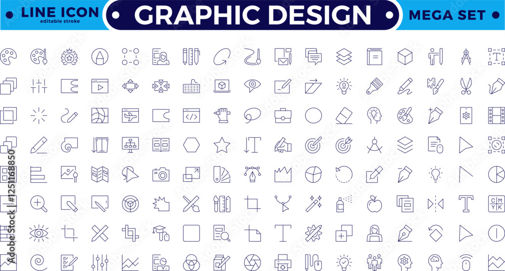 Fototapete set of outline icons of graphic design. simple linear icons in a modern style flat, creative process